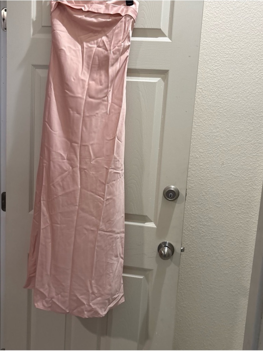 Strapless Satin Maxi Dress in Blush Pink by MEROKEETY
